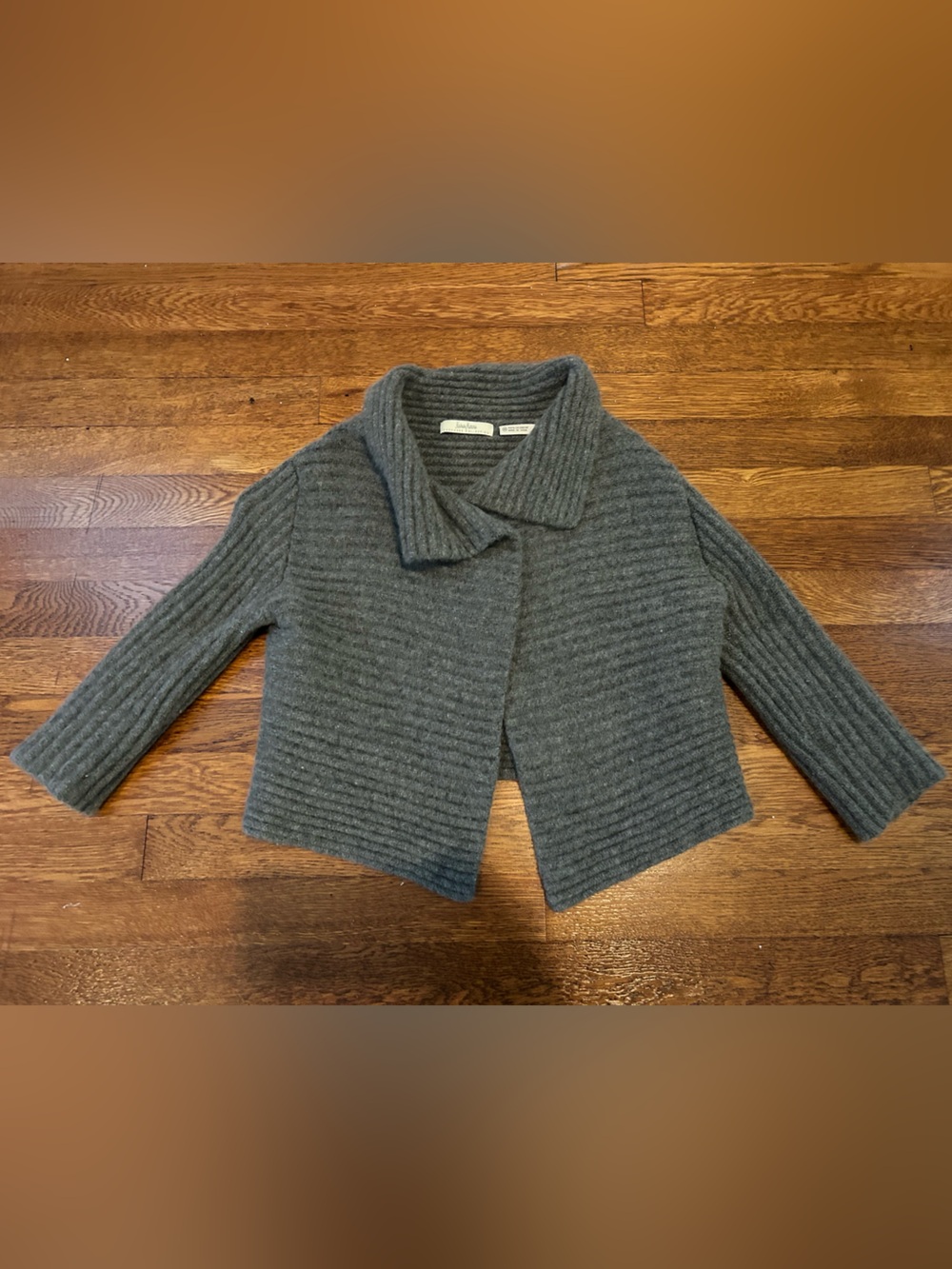 Neiman Marcus Ribbed Crop Sleeve Cashmere Sweater - Charcoal Gray